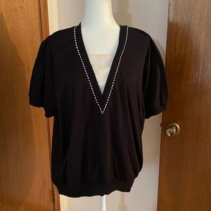 Black V-Neck Shirt with Black & White Detailing